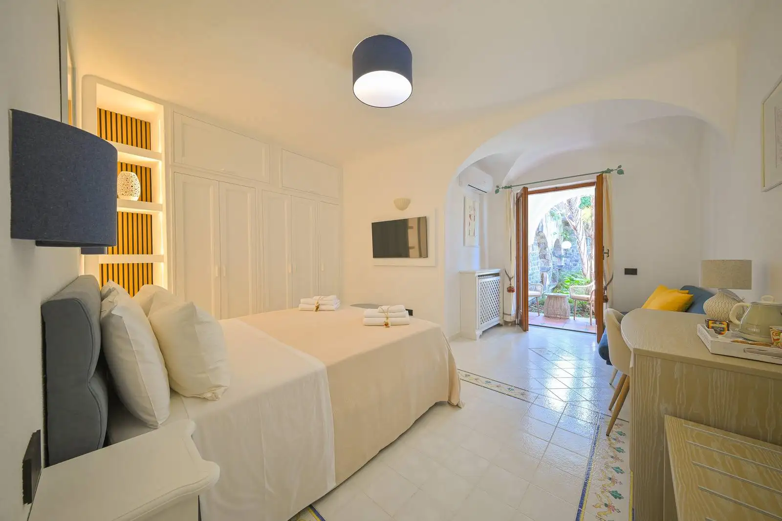 The bed and the sitting area
